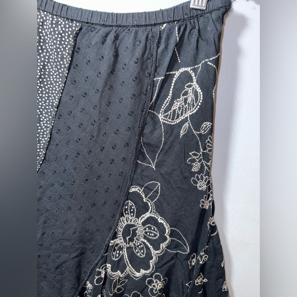 BILA Black Patchwork BOHO Floral Handkerchief Hem Skirt Size M EUC - Picture 2 of 8